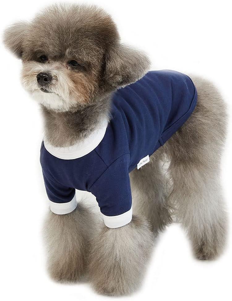 Ringer Dog Shirt for Small and Large Dogs Cotton T-Shirts Soft Breathable Dog Shirts pet Clothes (Large, Navy/White)