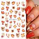 ONPRESS 10Sheet Fall Nail Art Stickers Maple Leaves Nail Decals 3D Self Adhesive Nail Stickers Decals Cute Fox Pumpkin Orange Fruit Gel Nails Stickers Autumn Flowers Nail Supplies for Women DIY Nails