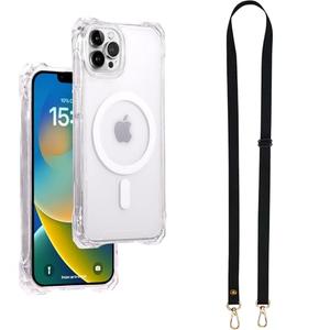 Yetagso Magnetic Case for iPhone 13 Pro Case, Clear Strong Magnetic Soft Frame PC Back Shockproof Protective Case Cover with Detachable Lanyard, Compatible with MagSafe, Clear