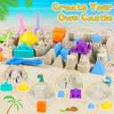 HUUIDY Beach Toys for Kids, Sand Toys with 4 Sand Buckets and Shovels for Kids, Sand Castle Building Kit with Mesh Bag & Molds, Travel Beach Essentials Sandbox Toys for Toddlers Boys Girls Age 4-12
