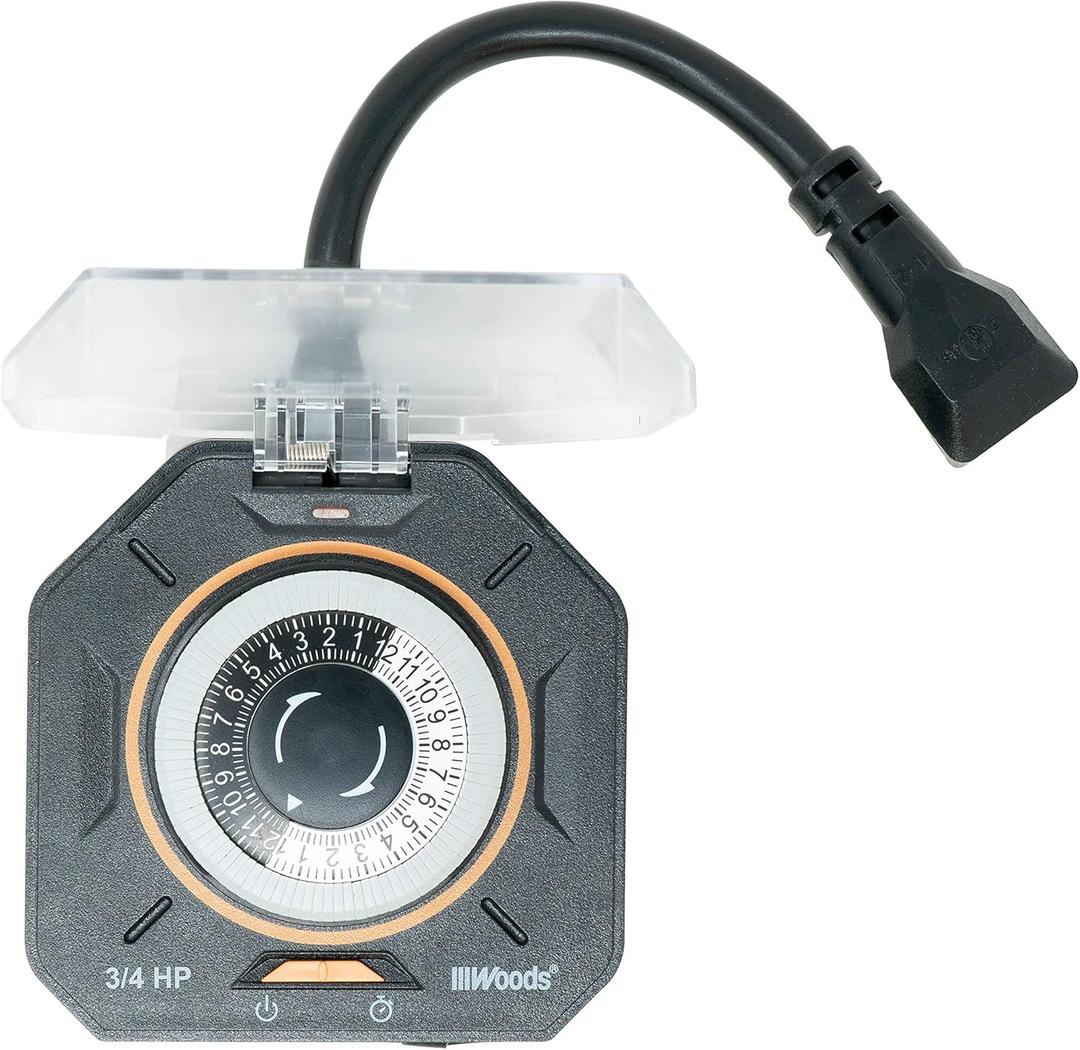 Woods 50124WD Outdoor 24-Hour Heavy Duty Mechanical Timer; 3/4Hp; 2 Grounded Outlets; Black (One Size)
