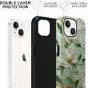 Aesthetic Cases for iPhone 15 Plus/14 Plus, Vintage Magnolia Flowers, Hard Hybrid 2-Layer Protective Cover for Women Girls