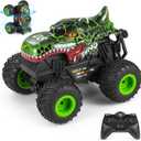 DYODYORC Remote Control Car, 2.4Ghz All Terrain Dinosaur Monster Truck Toys, RC Truck with Music, 3 Lighting Effects, 360 Stunt Capable, 2 Batteries Ready to Run, Toy Gifts for Boys and Girls (Green)