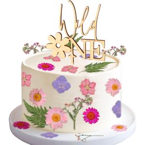 2 x JeVenis Wildflower Cake Toppers Wild One Flower Cake Decor First Birthday Cake Toppers for Floral Wild One Birthday Party Decoration Supplies (Golden 2)