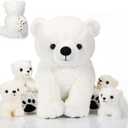 Leitee 5 Pcs Polar Bear Stuffed Animal with Babies Inside Winter Large White Mommy Sitting Polar Bear Plush with 4 Cuddly Baby Plushies in Belly Gifts for Boys Girls Birthday Holiday Decorations