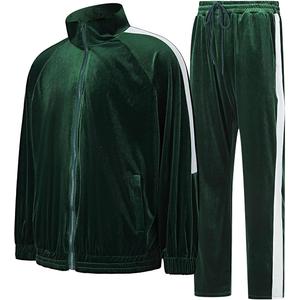 Mens Tracksuit 2 Piece Velour Sweatsuit for Men Casual Full Zip Jogging Suit Jacket Pants Set, XL, Green