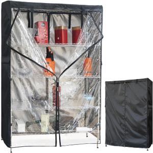 Wire Shelves Covers,600D Heavy Duty Waterproof Dustproof Shelving Unit Cover,Outdoor Storage Rack Cover with Zipper for Metal Shelving(Black with Clear Front,30x14x63 Inch)