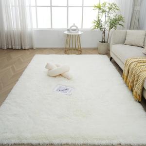 6x9 Area Rugs for Living Room Ultra Soft Carpet Fluffy Large Shaggy Rugs for Bedroom White Non-Slip Plush Rugs for Nursery Boys Girls Kids Room Modern Indoor Home Decor Anti Slip White