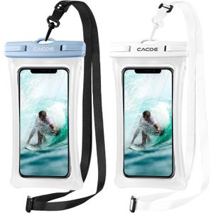 CACOE [Floatable] Floating Universal Waterproof Phone case 2 Pcs-Up to 7.0",Waterproof Phone Pouch with Adjustable Neck Lanyard,IPX8 Cellphone Dry Bags for Beach Pool Swimming White+Blue