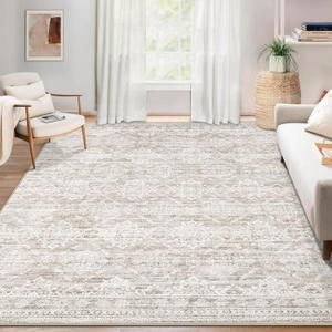 Area Rug for Living Room 6x9: Large Washable Boho Moroccan Rugs Geometric Neutral Rug, Non-Slip Foldable Morden Farmhouse Indoor Floor Carpet for Bedroom Dining Table Home(Ivory Mocha,6ftx9ft)