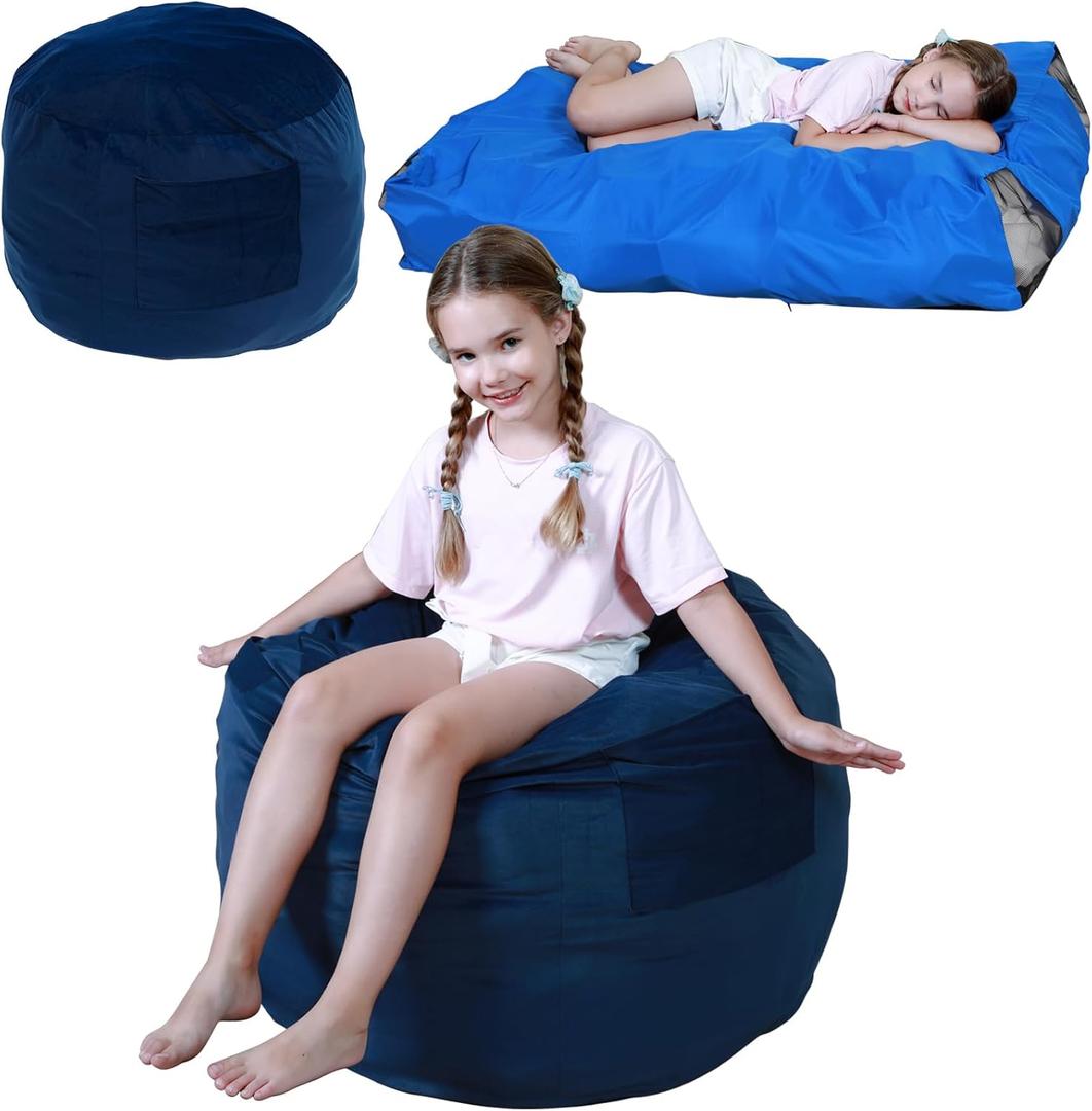 Bean Bag Chair and Sensory Crash Pad for Kids, Convertible Beanbag Folds from Lazy Chair to Floor Sensory Crash Pad, Children Lazy Sofa Chairs with Memory Foam Filling, Machine Washable