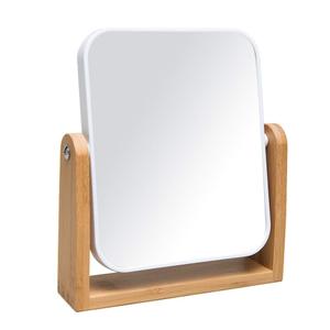 YEAKE Vanity Makeup Mirror with Natural Bamboo Stand, 8 Inch Double Sided 360 Degree Swivel Magnifying Mirror for Table, Desk, Countertop Shaving Make Up, White, 1x, 2x
