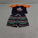 Simple Joys by Carter's Toddlers and Baby Boys' Swimsuit Trunk and Rashguard Set (5T, Navy Orange Ships/White Stripe)