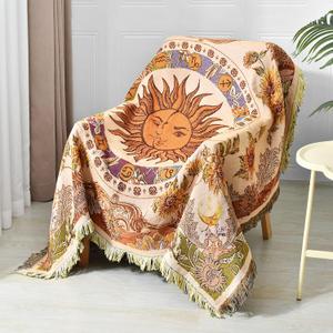 Boho Throw Blanket Reversible Cotton Bohemian Tapestry Hippie Room Decor Outdoor Blanket Double Sided (Boho Sun Yellow 50"x60")