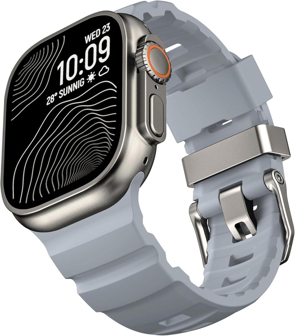 Rugged Silicone Bands Compatible with Apple Watch Ultra 3/2/1 Band 49mm 46mm 45mm, Durable Adventurous Sport Rubber Strap with Metal Clasp for iWatch Series 11 10 9 8 7 SE (T-Gray, 42mm/44mm/45mm/46mm/49mm)