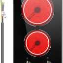 2 Burner Electric Cooktop - 12 Inch Electric Stove Top 3000W, 220V Built-in Ceramic Cook Top with Retro Knob, 9 Power Heating Level, 220-240V Hard Wired