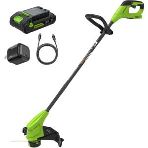 Greenworks 24V 12" Brushless 2-in-1 String Trimmer Kit, Ultra Lightweight & Easy to Use, Auto-Feed System, 3-Piece Shaft, 2.0Ah USB-C Battery, 30W GAN Charger, 12" NEW