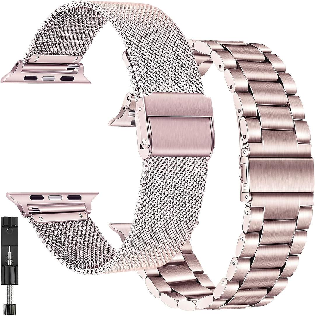 2 Pack for Apple Watch Bands for Women,Metal Strap for Apple Watch Series 11,10,Mesh Stainless Steel Replacement for iWatch 10,9,8,7,6,5,4,SE,SE 2nd,3,Ultra