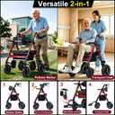 Ambliss 2-in-1 Rollator Transport Wheelchair Combo for Seniors with seat | Heavy-Duty Bariatric Walker 450lbs|10" Rear & 8" Front All Terrain Wheels|Adjustable Height|Foldable Mobility Aid for Adults