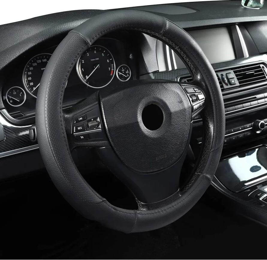 Microfiber Leather 16" Universal Fit Car Steering Wheel Cover, Elastic Nonslip Breathable and Odorless, Black