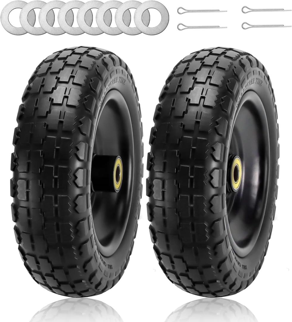 Cenipar 13" Flat-Free Tire and Wheel for 13"Garden Cart Tire Replacement with 5/8" Axle Borehole, 2.1" Offset Hub, 3.15" Wide Tires Used for Wheelbarrow Garden Cart and Trolleys, 2-Pack