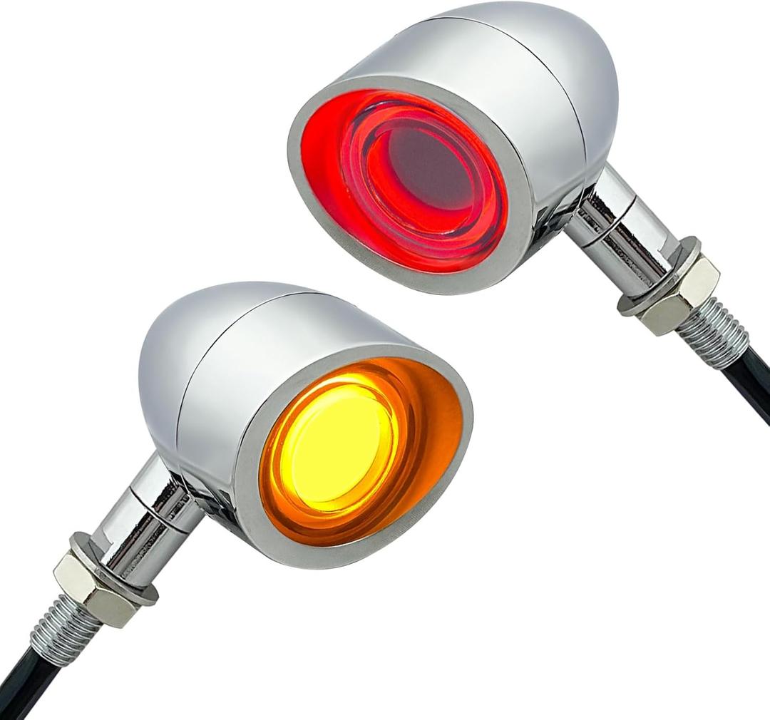 FATECIM 2X Motorcycle LED Bullet Tail Lights Turn Signals Running Brake Lights with Visor Motorbike Taillights Rear Blinkers Indicators for Bobber Harley Honda Yamaha Suzuki Kawasaki Chopper Chrome