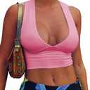 AEPEBO Sexy Crop Tops for Women Deep V Neck Back Cutout Sleeveless Plunge Racerback Tank Cropped Top Size S