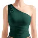 SUUKSESS Women Double Lined Going Out Trendy Crop Tops Ruched Sleeveless Shirts (Green, L)