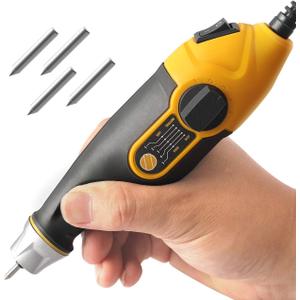 UTOOL Engraver Pen with Letter/Number Stencil, 24W Handheld Etching Tool for Wood Metal Glass Engraving with 4 Replaceable Tungsten Carbide Steel Bits