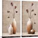 sechars Large Size Rustic Flower in Vase Painting Wall Art Beige Brown Lotus Pods Picture Canvas Prints Vintage Farmhouse Living Room Decorations 20"x40"x2PCS (Brown)