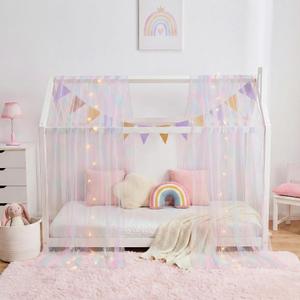 House Bed Canopy for Girls, Rainbow Tie-Dye Canopy Bed Curtains Twin with Lights, Princess Sheer Bed Canopy Scarf for Girls Room Decor (2 Panel)