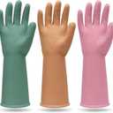 MAMISON 3 Pairs Colorful Rubber Dishwashing Gloves, Non-Slip Kitchen, L