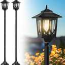 63" Solar Lamp Post Light 2 Pack, Solar Light Posts for Outside Waterproof, Outdoor Lamps for Patio, Backyard, Front Porch Decor, Warm White, Replaceable Bulb (Black)