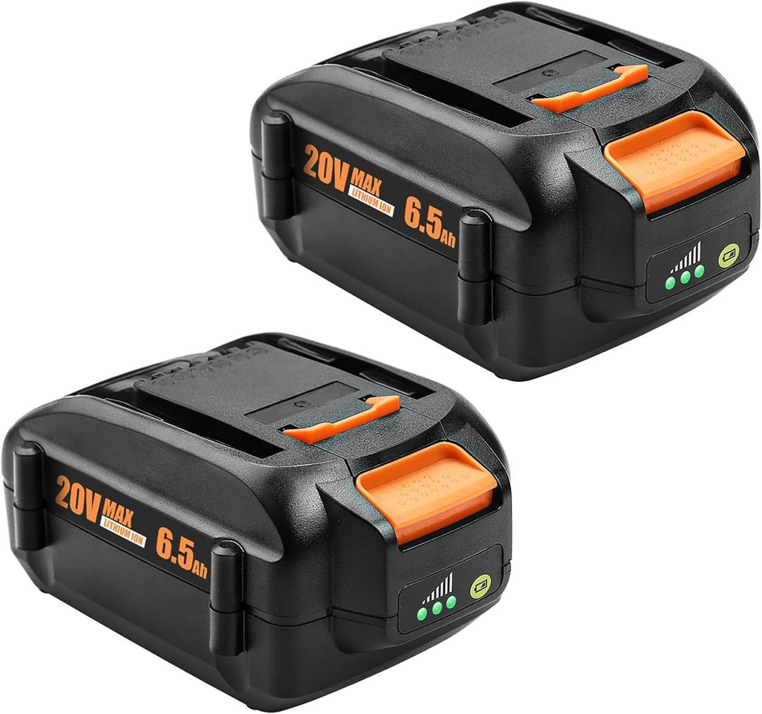 2-Pack 6.5Ah High Capacity Replacement for Worx 20V Battery WA3674 WA3575 WA3578 WA3520 WA3525 Compatible with Worx Battery 20V Battery Tools WG151s WG155s WG251s WG255s WG540s WG545s