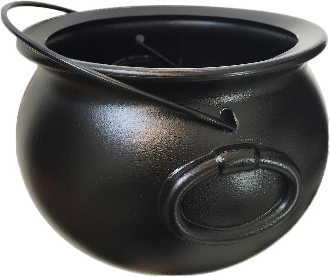 8" Black Cauldron Bucket – Halloween Candy Bowl, Trick or Treat, St. Patrick's Pot of Gold Decor, Witch Kettle for Party Supplies