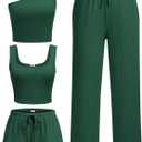Ekouaer Womens 4 Piece Lounge Sets Ribbed Knit Crop Tank Top and Shorts Pants Casual Outfits (XX-Large, Bright Green)