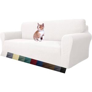 MAXIJIN Super Stretch Couch Cover for 3 Cushion Couch, 1-Piece Universal Sofa Covers Living Room Jacquard Spandex Furniture Protector Dogs Pet Friendly Fitted (Large, White)