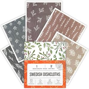 Augine Swedish Dishcloths for Kitchen, 5 Pack Reusable Paper Towels Washable, Super Absorbent Swedish Dish Cloths, Non-Scratch, Biodegradable