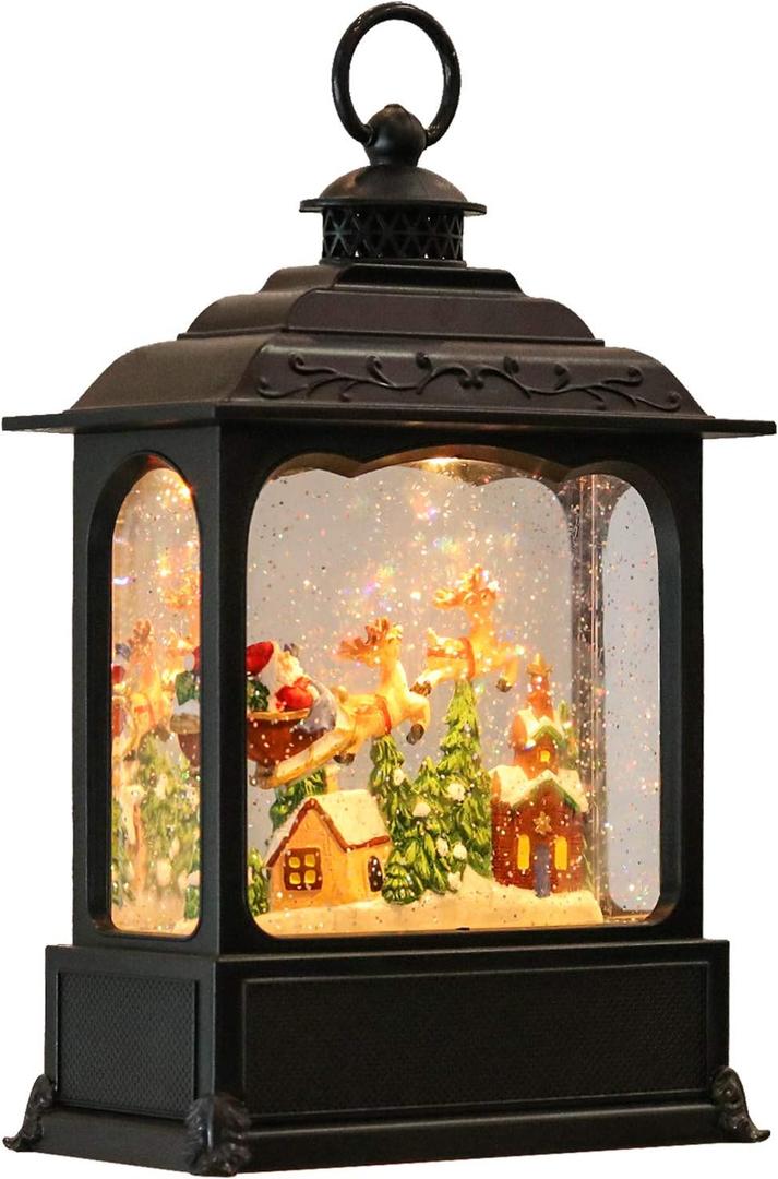 Eldnacele Musical Snow Globe Lantern with Timer, Lighted USB/Battery Operated Swirling Singing Water Glittering Lantern, Snow Globes for Adults and Kids Christmas Decoration - Santa
