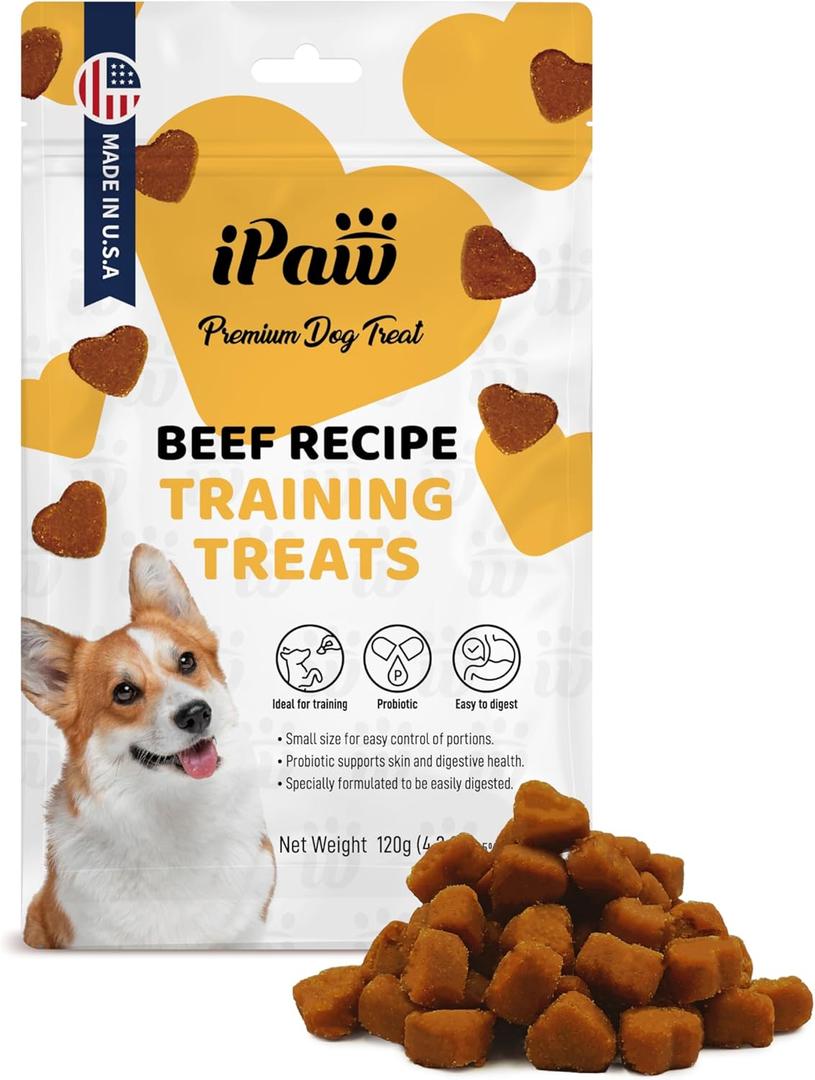 iPaw Dog Treats for Puppy Training, All Natural Human Grade Soft Dog Treat with Probiotics, Hypoallergenic, Easy to Digest (Beef), Best By JAN 22 2026