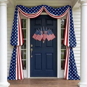 4th of July Patriotic Bunting Patriotic Door Decorations Set Outdoor Swag Banners Memorial Day Decor Kit for Front Door Porch Yard Red White and Blue Decorations