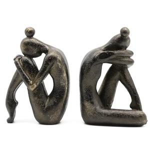 Lukitas Unique Decorative Girl Thinker Bookends, Non-Slip Book Holder, Home Office Bookshelf Decor, Creative Desktop Ornaments for Study Room Hotel Shelves, Resin, 1Pair/2Piece 6.5''
