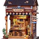 Fsolis Japanese Book Nook Kit - DIY Bookshelf Miniature Kit for Adults, Mini House Japan 3D Wooden Puzzles Adult Craft Bookish Gifts for Women Readers Book Lovers (Izaka-ya Kurosawa)