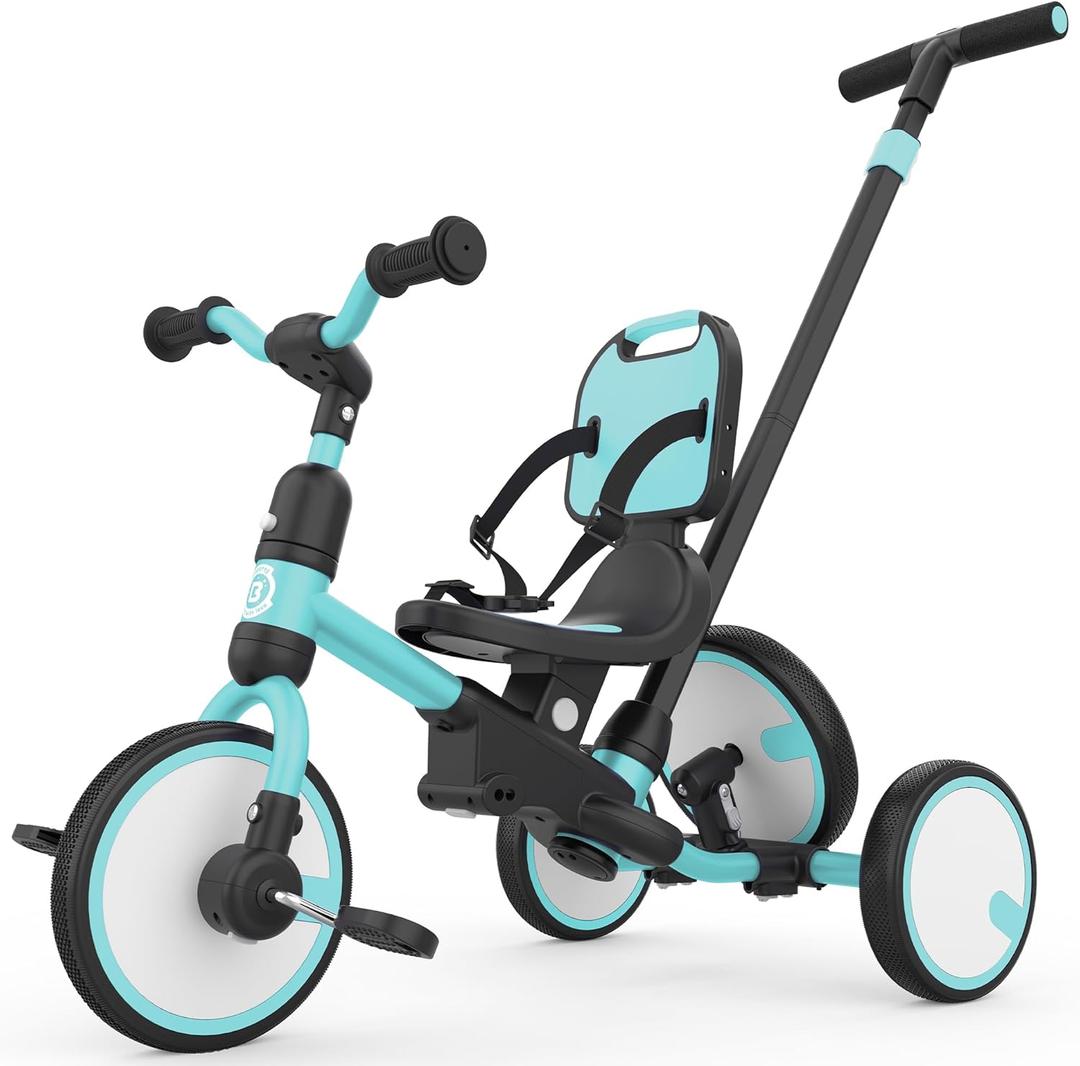 besrey Toddler Bike 1-3 Years Old,Toddler Tricycle with Spare Wheel,5 in 1 Kids Trike with Push Handle,Backrest and Safety Belt,Balance Bike 1+ Year Old,Birthday Gift and Toy for Boys and Girls (Green)