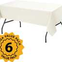 6-Pack Ivory Tablecloths for Rectangle Tables, 60 x 102 Inches, Stain-Resistant Polyester Fabric for 6 Foot Tables - Washable Table Covers for Weddings, Banquets, Birthday, Parties, Events