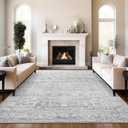 8x10 Area Rugs for Living Room, Stain Resistant Washable Rugs for Dining Room, Kitchen, Floral Vintage Non-Slip Thin Gray Large Area Rug(Grey, 8'x10')