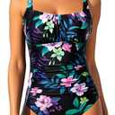 Aqua Eve One Piece Bathing Suit for Women Tummy Control Swimsuit Slimming Vintage Swimwear