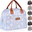HOMESPON Insulated Lunch Bag for Women Men Adults Lunch Tote with Front Pocket Lunch Box Container Cooler Bag for Work Picnic (Blue Daisy)