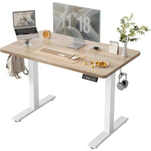TIQLAB Height Adjustable Electric Standing Desk, 40 x 24 inch, Sit Stand Up Desk, Splice Board, Computer Home Office Desk, Maple Top