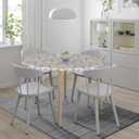 Elastic Edged Round Fitted Daisy White Blue Chic Floral Table Cloth Cover for Indoor Outdoor Kitchen Party, Waterproof Wipeable Tablecloth for 45"- 50" Tables,Medium